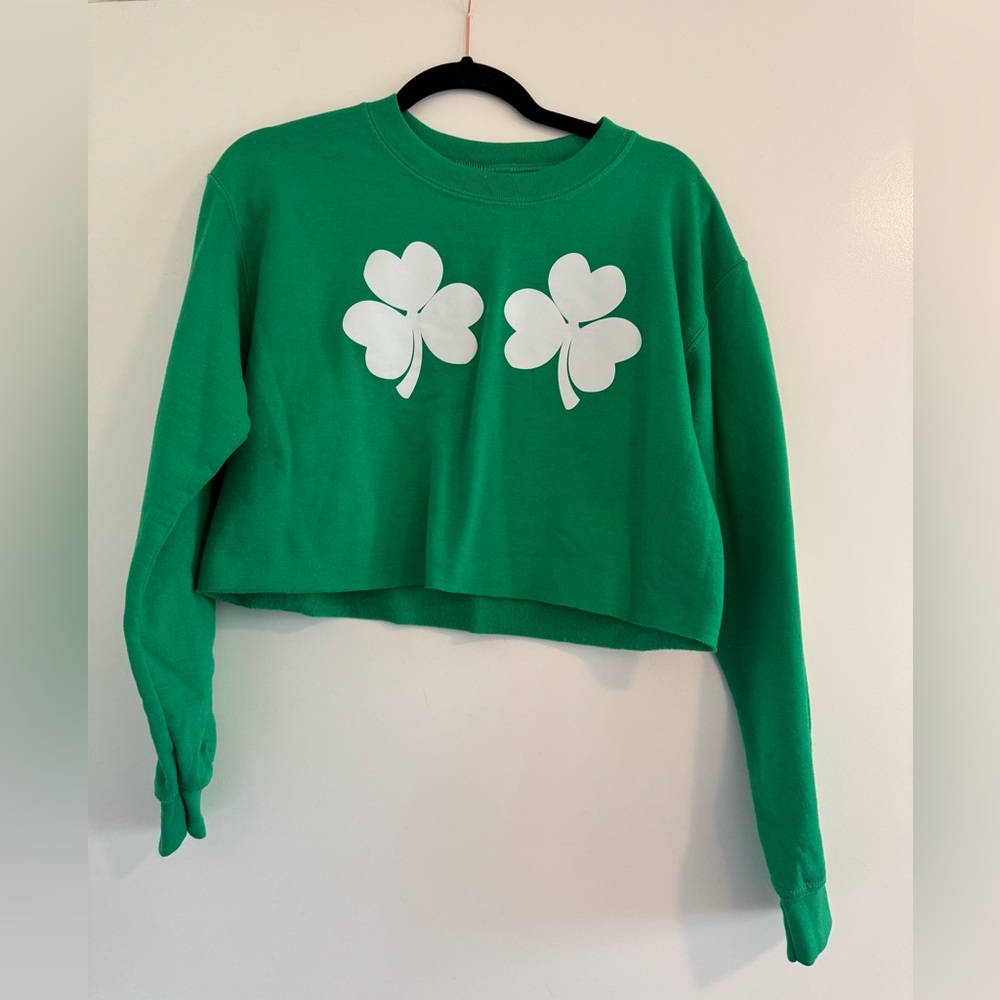 Fun Four Leaf Clover St Patrick’s Day Green Crop Sweater